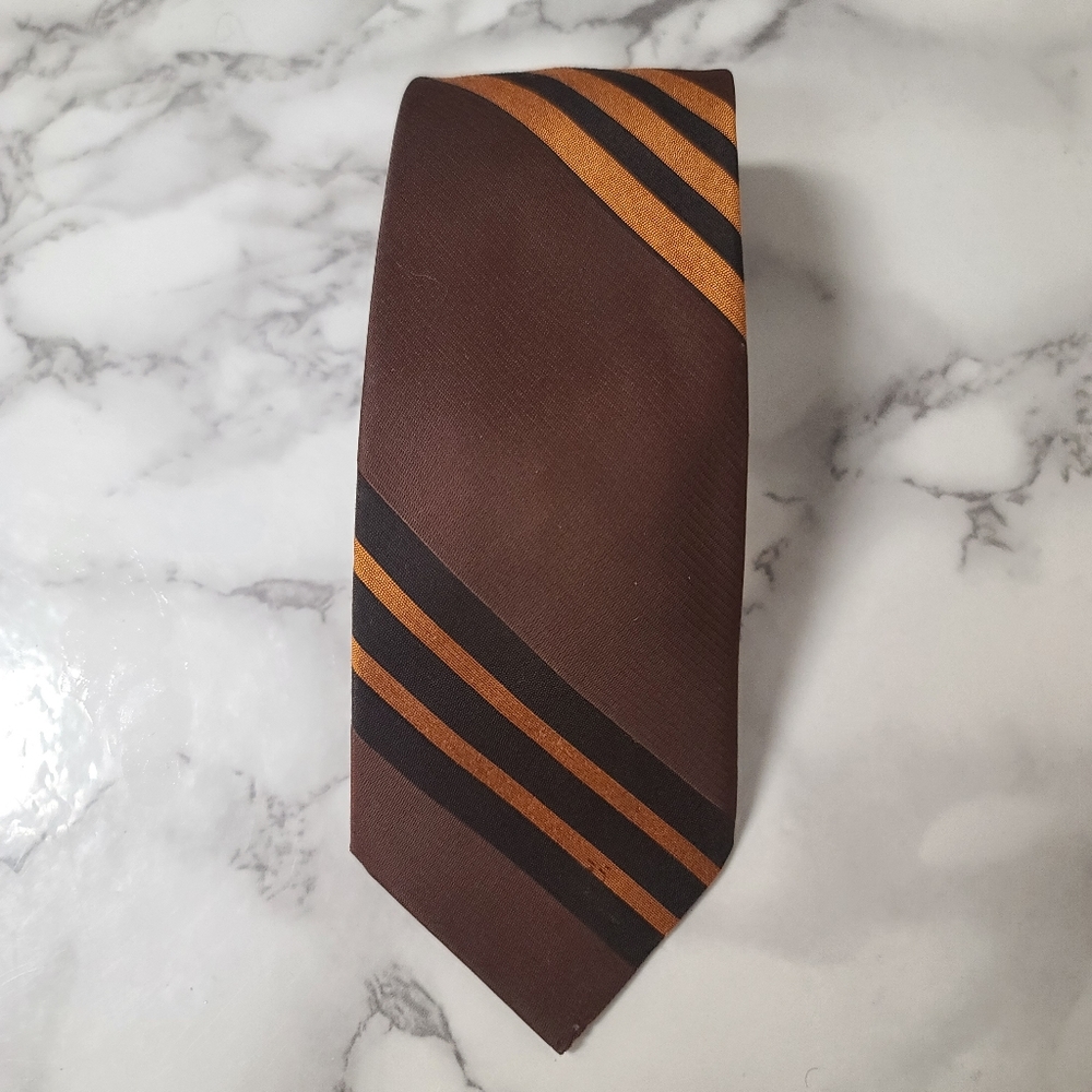 Vintage SEARS Mens Brown, Black and Gold Stripe Necktie 55.5"